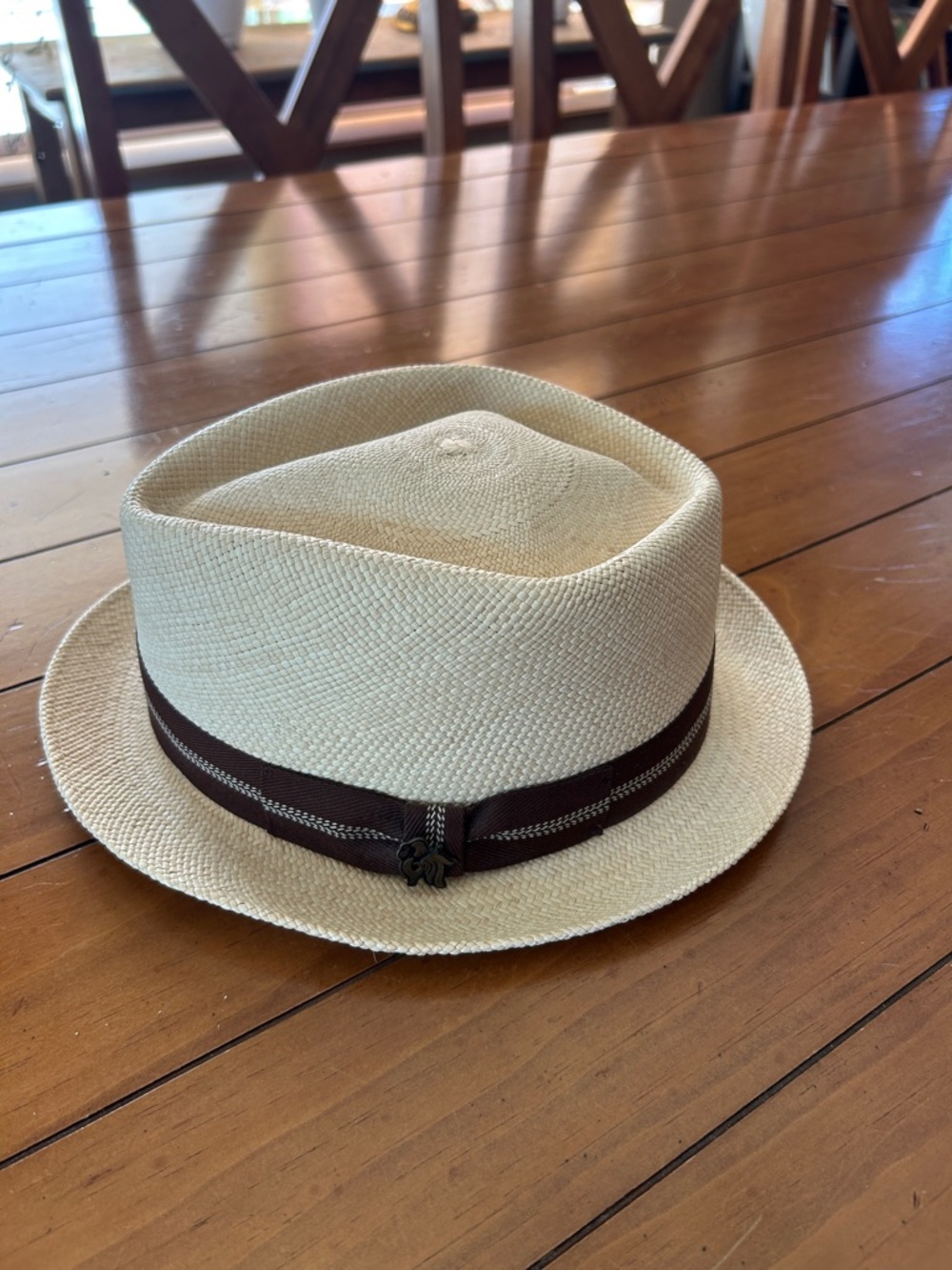 Bigalli Panama Straw Fedora Hat Brown Grosgrain Ribbon Women’s